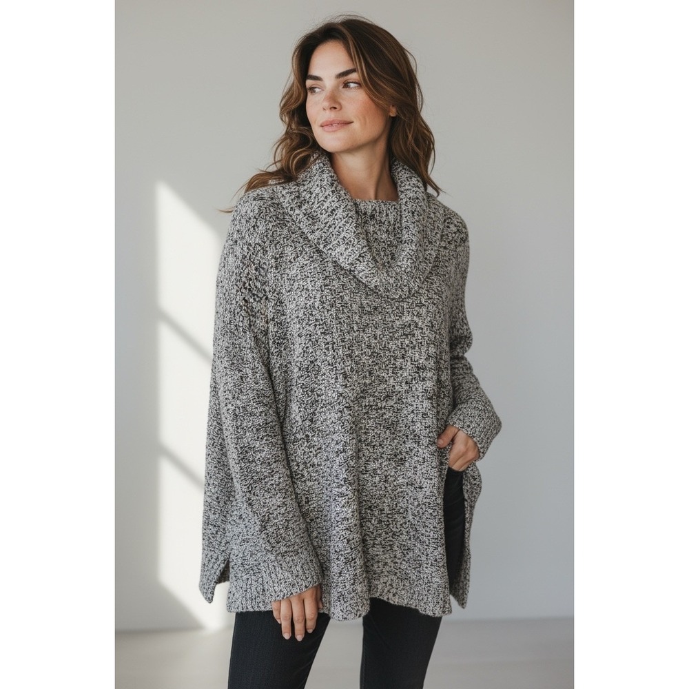 Tribal Gray Marled Cowl Neck Knit Sweater Women's Plus Size XL Cozy